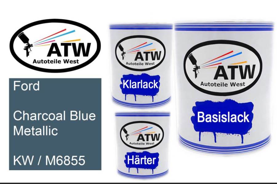 Ford, Charcoal Blue Metallic, KW / M6855: 1L Lackdose + 1L Klarlack + 500ml Härter - Set, von ATW Autoteile West.